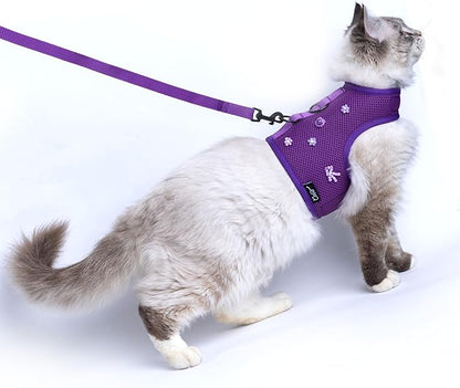 Cat Harness and Leash for Walking Escape Proof Breathable Mesh Fabric, Purple, Medium, Adjustable Cat Walking Jackets with DIY Beads, Padded Stylish Cat Vest