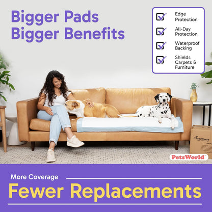 PETSWORLD Enormous Dog Training & Potty Pads, 37x54 inch - Tear Resistant with Strong Leak-Proof Backing, Optional Adhesive Tape, 200 Count