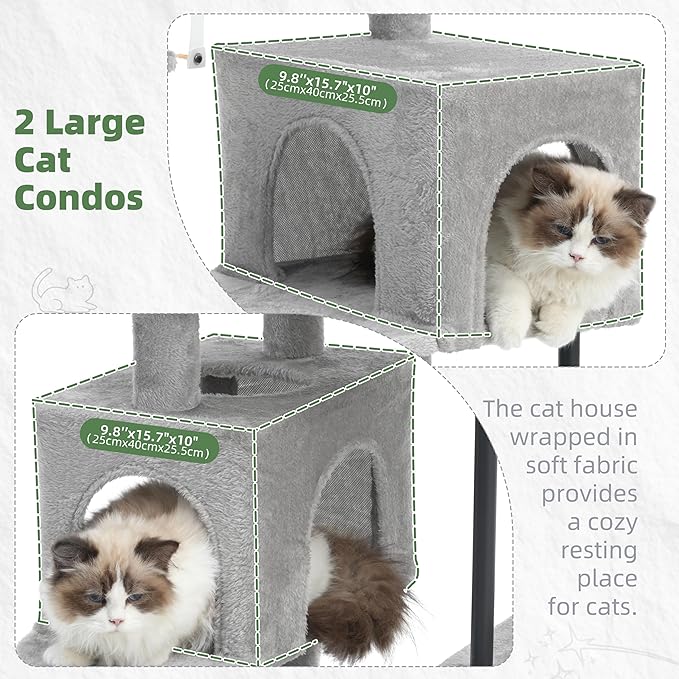 51.2'' Cat Tree Tower, Cat Tower with Scratching Post, Sturdy Steel Pube Cat Tree for Inoor Cats Large Adult, Cat Hammock and Basket, Padding Top Platform, Light Gray GCT014W