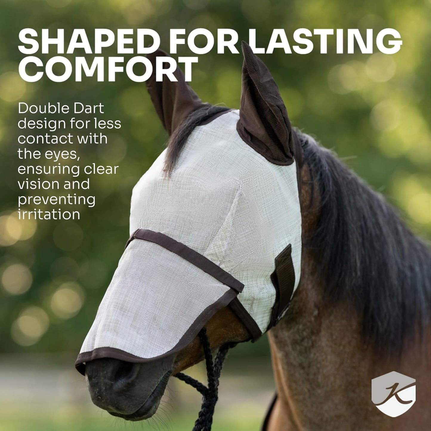 Kensington UV Horse Fly Mask with Web Trim - Protective Mask with Dual Ear Opening & Forelock Freedom - XLarge, Deluxe Black