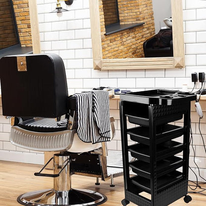 Salon Trolley Cart with Wheels & 5 Drawers, Salon Rolling Stations for Hair Stylist,Hairstylist for Beauty Tattoo Hairdressing Beauty Equipment, Black (T22-5DRAWER)
