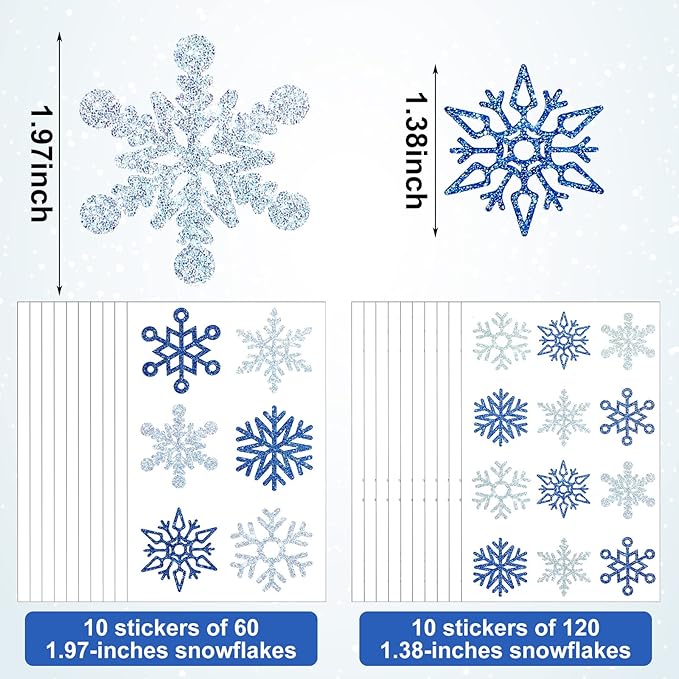 Kathfly 180 Pcs Snowflake Temporary Tattoos Winter Christmas Glitter Sticker Party Decorations Supplies Favors Gifts Cute Apparel Accessories for Body Face Women Party Supplies(Snowflake)