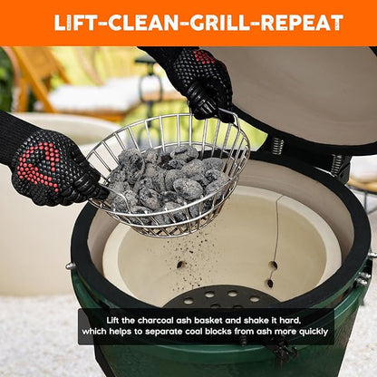 onlyfire Charcoal Ash Basket Fits Medium Big Green Egg, Stainless Steel Charcoal Holder with Handles, Grilling Accessories for Better Airflow