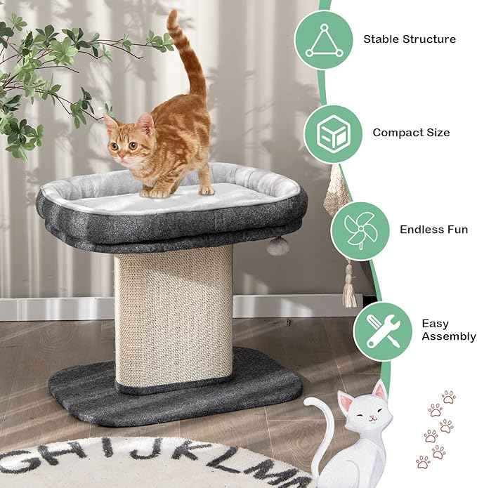 Tangkula Cat Tree for Indoor Cats, 2-Tier Cat Tower with Top Perch & Sisal Scratching Panel & Jingling Fur Ball Toy, Cozy Cat Bed with Scratching Post, Modern Small Kitten Activity Center (Grey)
