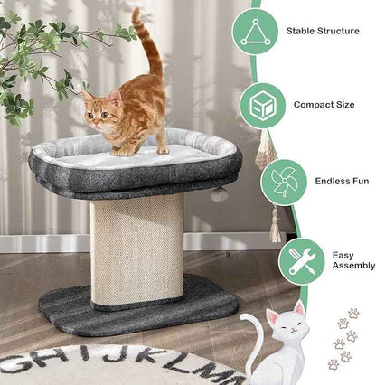 Tangkula Cat Tree for Indoor Cats, 2-Tier Cat Tower with Top Perch & Sisal Scratching Panel & Jingling Fur Ball Toy, Cozy Cat Bed with Scratching Post, Modern Small Kitten Activity Center (Grey)