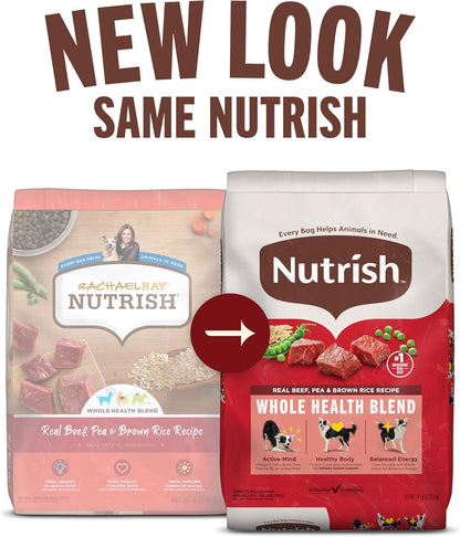 Nutrish Dry Dog Food, Real Beef, Pea & Brown Rice Recipe Whole Health Blend for Adult Dogs, 28 lb. Bag, Packaging May Vary (Rachael Ray)