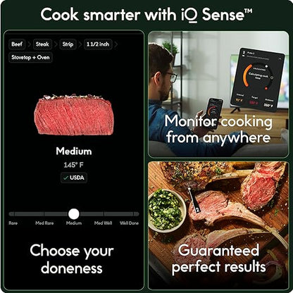 CHEF iQ Sense Smart Wireless Meat Thermometer with 2 Ultra-Thin Probes, Unlimited Range Bluetooth Meat Thermometer, Digital Food Thermometer for Remote Monitoring of BBQ Grill, Oven