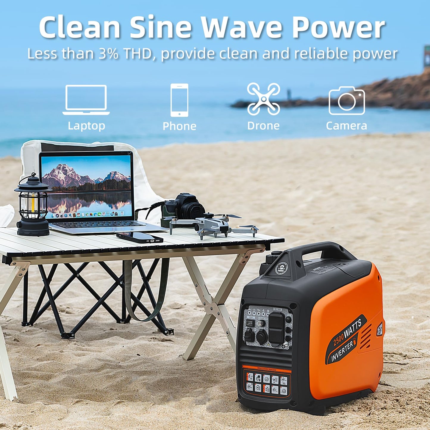 Oxseryn Portable Inverter Generator 2500W Gas Powered, Long Runtime Gas Generators For Home Use, Camping, Super Quiet Emergency