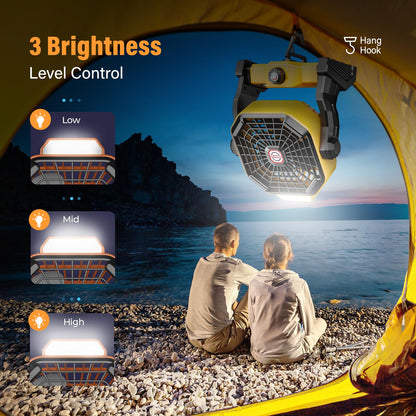 Jinlicte 10400Mah Solar Fan With Led Lantern, Camping Fan With Solar Panel, 7W Rechargeable Solar Powered Fan For Outside, Quiet