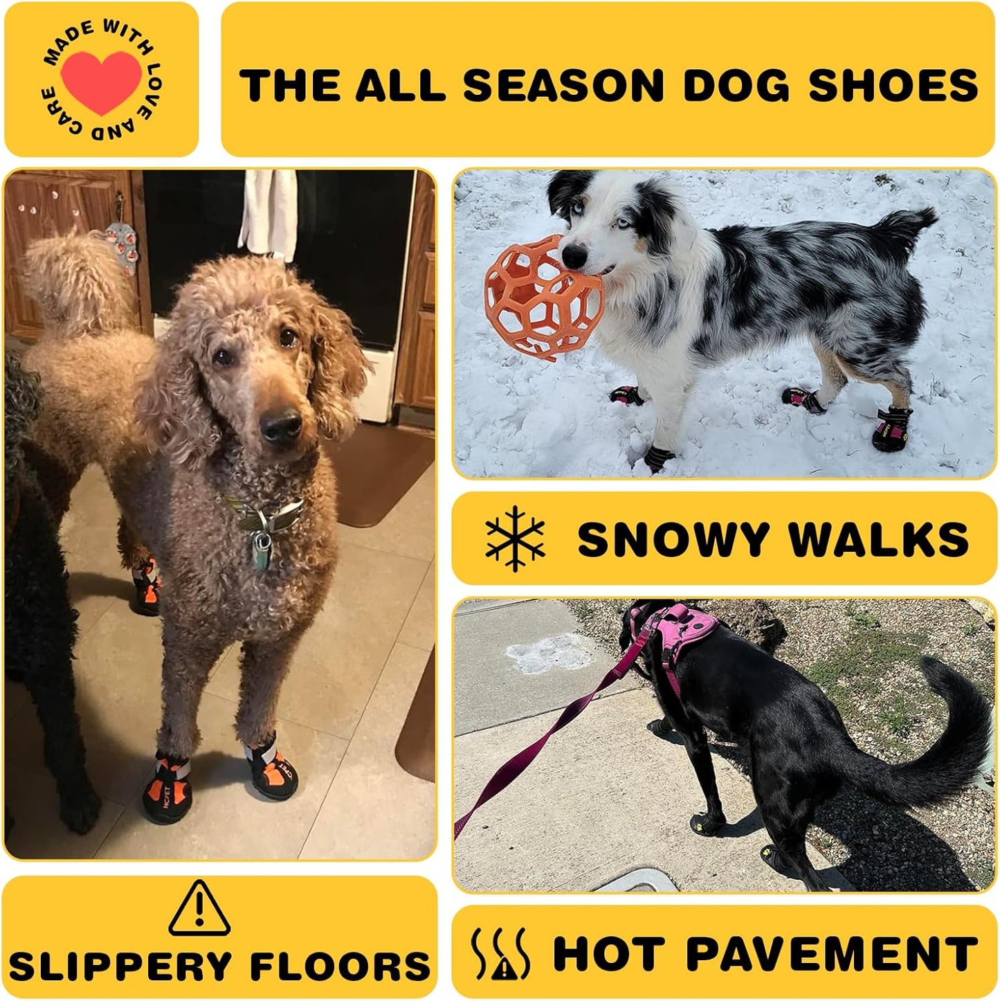 Hcpet Dog Shoes, Dog Boots for Small Dogs, Waterproof Medium Dog Booties Paw Protector for Summer Hot Pavement, Winter Snowy Day, Outdoor Walking, Indoor Hardfloors Anti Slip Sole Orange Size 3