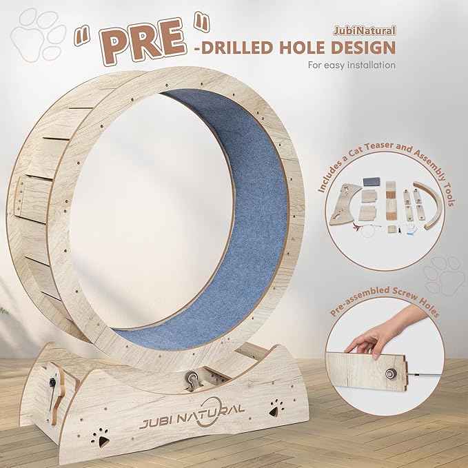 Cat Exercise Wheel, 43" Cat Running Wheel for Indoor Cats with Quiet Carpeted Runway, Cats Treadmill Wheels with Locking Mechanism, Cat's Weight Loss and Health