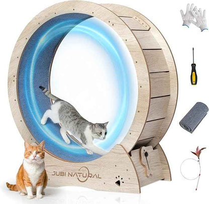 Cat Exercise Wheel, 43" Cat Running Wheel for Indoor Cats with Quiet Carpeted Runway, Cats Treadmill Wheels with Locking Mechanism, Cat's Weight Loss and Health