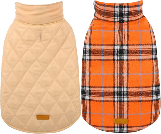 Kuoser Warm Dog Coat, Waterproof Dog Coats for X-Small Dogs, Adjustable Durable Doggie Winter Jacket Reversible Cozy Puppy Cold Weather Apparel from Small to Large Breed, Orange XS