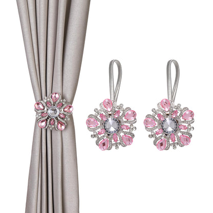 SUQ I OME Luxury Big Crystal Magnetic Curtain Tieback and Holdback Flower Curtain Clips Buckle Curtain Holder for Home Office Decoration (Silver A,2PCS)