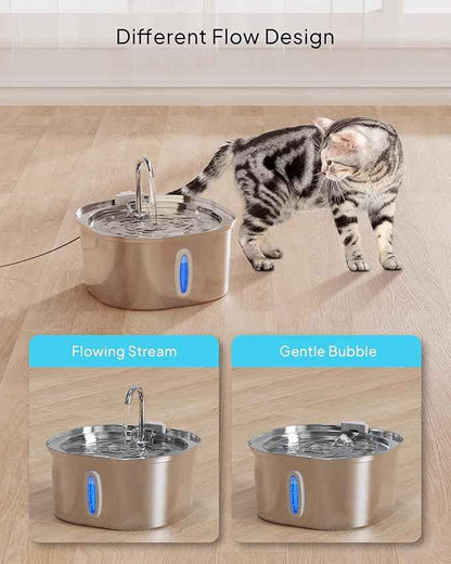 PEKTACO Stainless Steel Cat Water Fountain, 3.2L/108oz Cat Water Dispenser with Quiet Water Pump and Water-Level Window, Dishwasher Safe Pet Drinking Fountain for Cats with 3 Filters + 3 Sponges