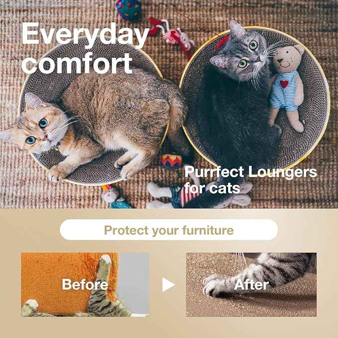 Necoichi Cat Scratcher Bowl for Indoor Cats - Cat Scratching Lounger with Reversible Usability and Extra Comfort for Lounge, Cardboard Bed Couch / (XL, Dark Cherry)
