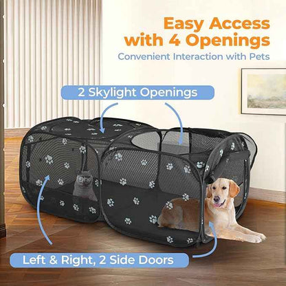 2-in-1 Dog Playpen 58''Pop Up Cat Pet Playpen, Assembly-Free Indoor Outdoor Kitten Enclosure, Breathable Cat Cage Portable Puppy Tent Crates,Spacious Kennel for Small Animals, No Confinement Feel(M)