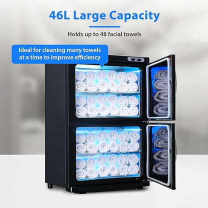 AW BYOOTIQUE Spa Towel Warmer Cabinet for Facial, 46L Extra Large Capacity, 2in1 Professional Black Double Hot Towel Cabinet Heater Machine for Beauty Salon,Barber,Massage,Hair Salon,Estheticians