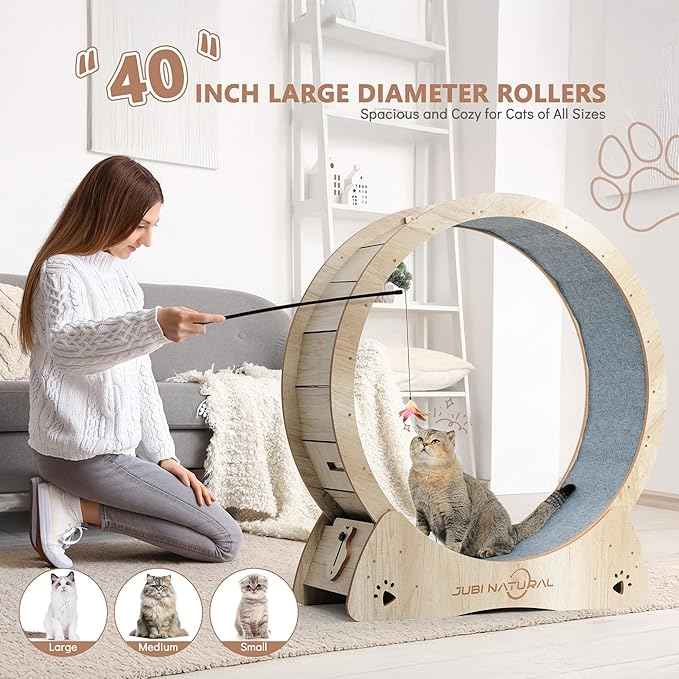 Cat Exercise Wheel, 43" Cat Running Wheel for Indoor Cats with Quiet Carpeted Runway, Cats Treadmill Wheels with Locking Mechanism, Cat's Weight Loss and Health