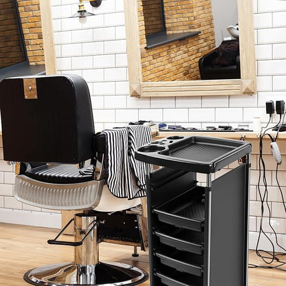 Salon Trolley Cart with Wheels & 5 Drawers, Salon Rolling Stations for Hair Stylist,Hairstylist for Beauty Tattoo Hairdressing Beauty Equipment, Black (T28-5DRAWER)