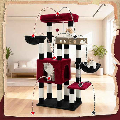 Cat Tree for Indoor Cats Large Adult, Heavy Duty Cat Tree for Large Cats 20 lbs+, Cat Condo with Big Wooden Perch, Cat Tower with 14 Scratching Posts, Hammock, Black GCT023BR