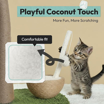 Cat Scratching Post 33 Inch Palm Tree with Hanging Balls and Coconut Straw Toy, Cat Scratcher for Indoor Kittens, Extra Stable Base, Paw-Friendly Jute Material, L