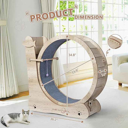 Cat Exercise Wheel, 35.9" Cat Running Wheels for Indoor Cats with with Locking Mechanism, Cats Treadmill Wheels with Scratching Board and Teaser Toy, Cat's Weight Loss and Health
