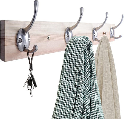 IBosins 32 Pack Silver Coat Hooks Wall Mounted with 64 Screws Retro Double Hooks Utility Silver Hooks for Coat, Scarf, Bag, Towel, Key, Cap, Cup, Hat