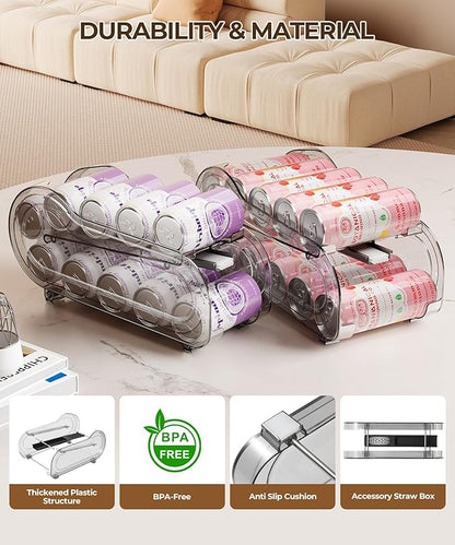 Drink Organizer for Fridge, Soda Can Organizer Dispenser for Refrigerator with Automatic Rolling,Organize Standard Size 11.15oz or 12oz Cans Drink,Save space for Fridge、Kitchen、countertop （2 pack）