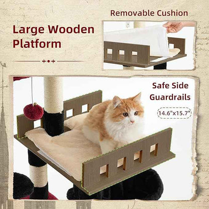 Cat Tree for Indoor Cats Large Adult, Heavy Duty Cat Tree for Large Cats 20 lbs+, Cat Condo with Big Wooden Perch, Cat Tower with 14 Scratching Posts, Hammock, Black GCT023BR