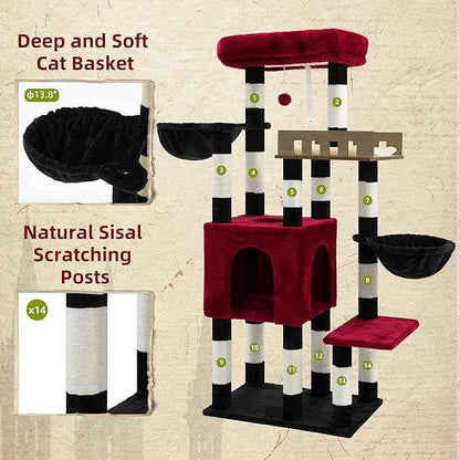 Cat Tree for Indoor Cats Large Adult, Heavy Duty Cat Tree for Large Cats 20 lbs+, Cat Condo with Big Wooden Perch, Cat Tower with 14 Scratching Posts, Hammock, Black GCT023BR
