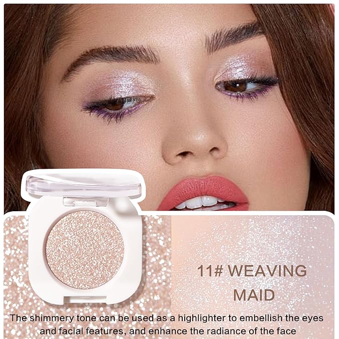 Shimmer Eyeshadow,Glitter Eye Shadow for Older Women,Lightweight Blendable Formula,Ultra-fine Smooth Powder,Daily Champagne Eyeshadow Makeup (11 Weaving Maid)