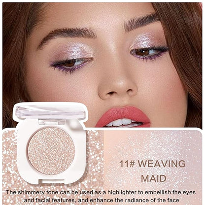 Shimmer Eyeshadow,Glitter Eye Shadow for Older Women,Lightweight Blendable Formula,Ultra-fine Smooth Powder,Daily Champagne Eyeshadow Makeup (11 Weaving Maid)