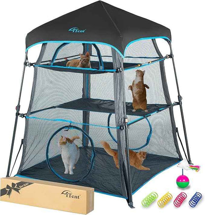 Cat Enclosure Kitten and Cat Tower Tent for Indoor and Outdoor,3 Tier Cat Cage Inside, X-Large Outdoor Catio,Portable and Foldable,Two Doors Design can Assemble More Shapes (Patented)