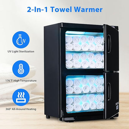 AW BYOOTIQUE Spa Towel Warmer Cabinet for Facial, 46L Extra Large Capacity, 2in1 Professional Black Double Hot Towel Cabinet Heater Machine for Beauty Salon,Barber,Massage,Hair Salon,Estheticians