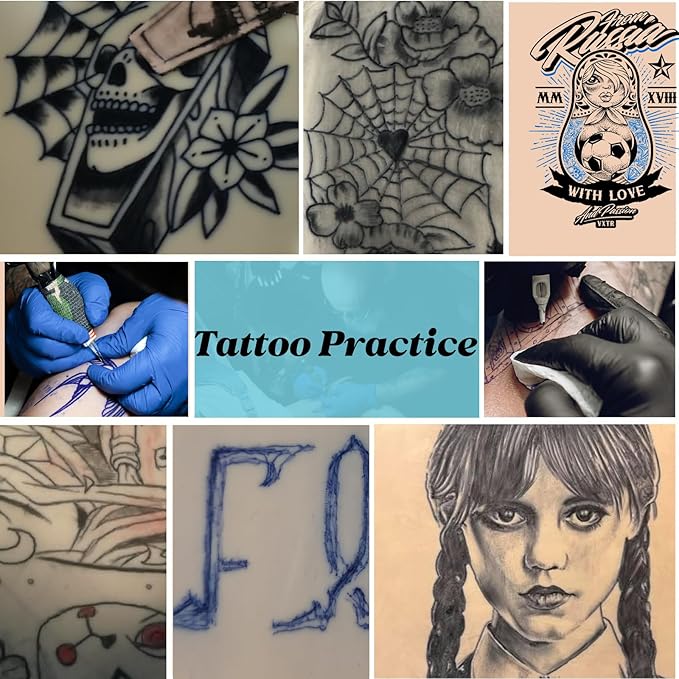 10Pcs Fake Skin for Tattoo - Worldget Tattoo Practice Skin 7.4"x5.6", Double Sided 3MM Silicone Tattoo Skins for Beginners and Professional Tattoo Artists