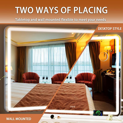 Hasipu Vanity Mirror with Lights, 39.4" x 30" LED Makeup Mirror, Lighted Makeup Mirror with Dimmable 3 Modes, Touch Screen Control Vanity Mirror Round White