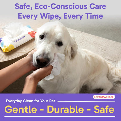 PETSWORLD Pet Wipes for Dogs & Cats, Unscented, Hypoallergenic, Chemical-Free, Biodegradable (98%), Thick & Durable, Textured Grooming Wipes (Unscented, 1200 Count)