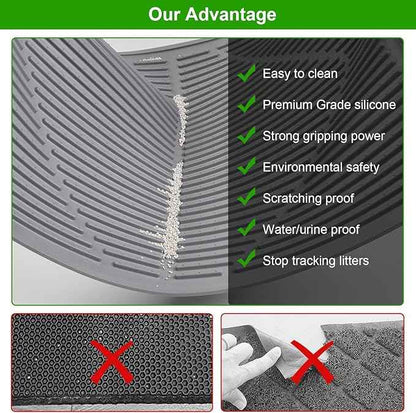 Gosmol Waterproof Cat Litter Mat XXL, 38" x 25" Litter Trapping Mat，Kitty Litter Box Mats Extra Large Easy Clean, Litter Trapping Catcher Mat, Cat Supplies & Accessories for Indoor Cats -Grey