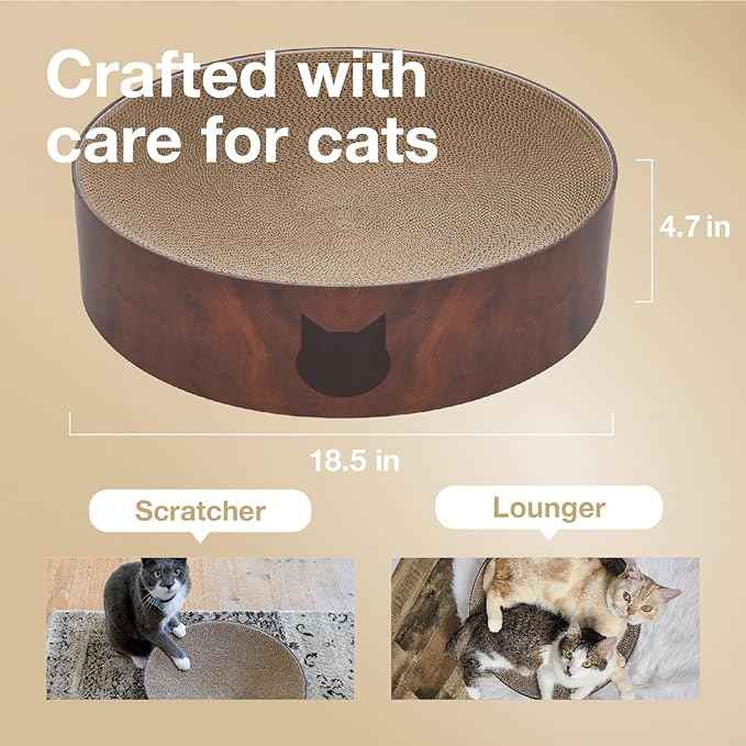 Necoichi Cat Scratcher Bowl for Indoor Cats - Cat Scratching Lounger with Reversible Usability and Extra Comfort for Lounge, Cardboard Bed Couch / (XL, Dark Cherry)