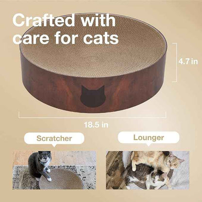 Necoichi Cat Scratcher Bowl for Indoor Cats - Cat Scratching Lounger with Reversible Usability and Extra Comfort for Lounge, Cardboard Bed Couch / (XL, Dark Cherry)