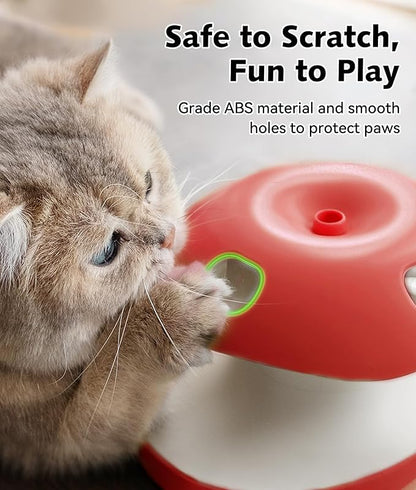 Joytale Interactive Cat Toy for Bored Indoor Cats, Automatic 10-Hole Whack A Mole Apple Toy, 2-in-1 Electric Motion Sensor Toy with Teaser Wand, USB Rechargeable, Boredom Relief, Red
