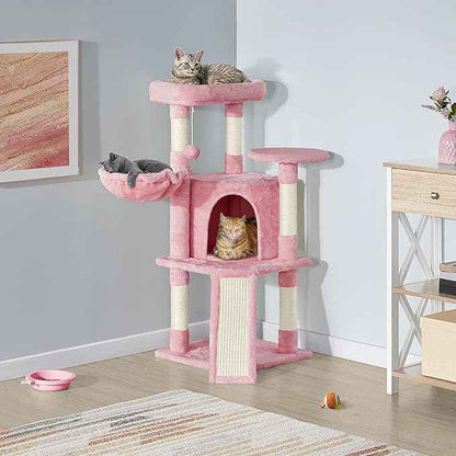 Topeakmart 42in Cat Tree Tower for Indoor Cats, Cat Condo with Perch & Hammock, Activity Center, Multi-Level Cat Furniture with Scratching Posts, Cat House, Pink