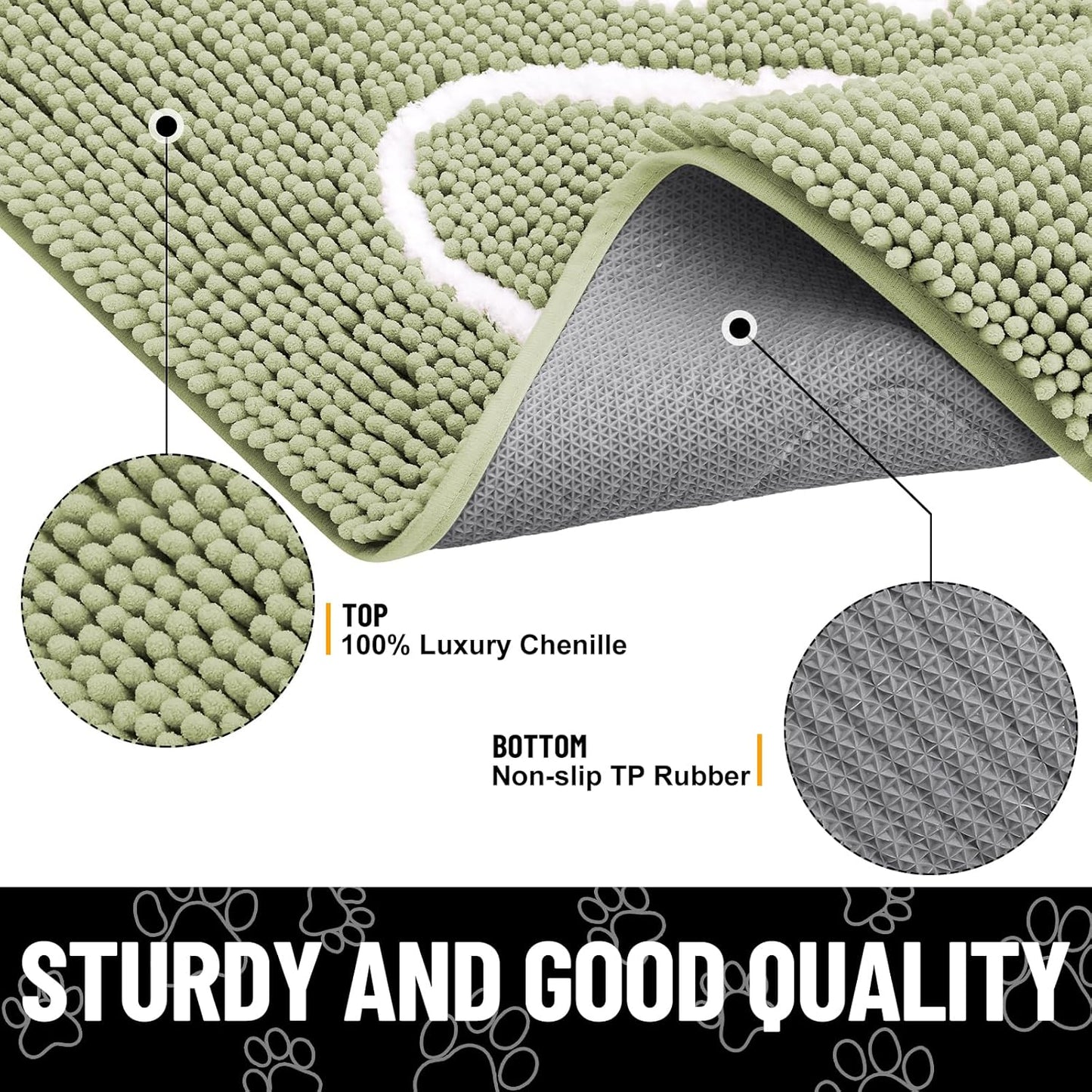 Smiry Dog Door Mat for Muddy Paws, Absorbent Dirt Trapper Non Slip Quick Dry Washable Chenille Mat for Mud Dogs, Entry Rug for Indoor and Outdoor (70x24 Inches, Sage Green)