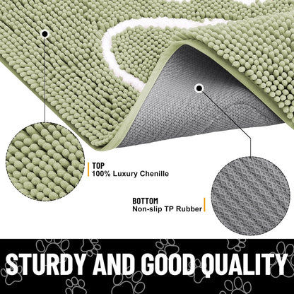 Smiry Dog Door Mat for Muddy Paws, Absorbent Dirt Trapper Non Slip Quick Dry Washable Chenille Mat for Mud Dogs, Entry Rug for Indoor and Outdoor (70x24 Inches, Sage Green)
