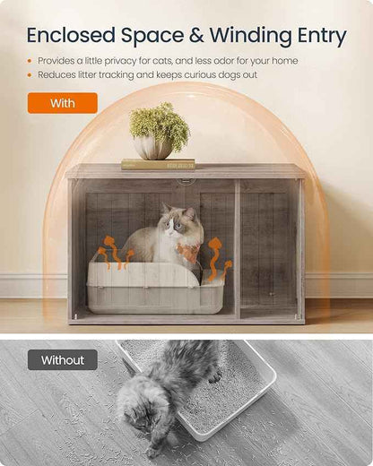 SONGMICS Home Litter Box Enclosure, Superfast Toolless Assembly, Cat Litter Box Furniture, Push-to-Open Doors, Indoor Cat House, Greige UPCL233LK02S