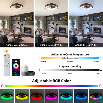 Low Profile Ceiling Fans With Lights, Dimmable Smart Rgb Ceiling Fan With Alexa/Google Assistant/App/Remote Control, 6-Speeds Re