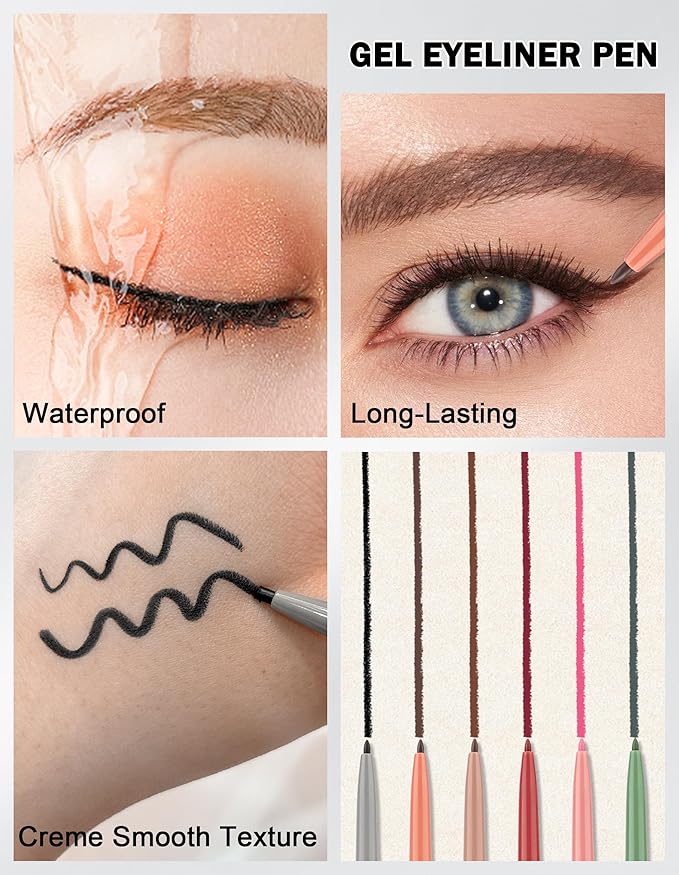 2PCS Burgundy Gel Eyeliner Pencil, Waterproof & Smudge Proof Eyeliner, Colorful Eyeliner Gel Pen, Soft and Smooth Texture, Hypoallergenic Eye Liner Pen Makeup for Women