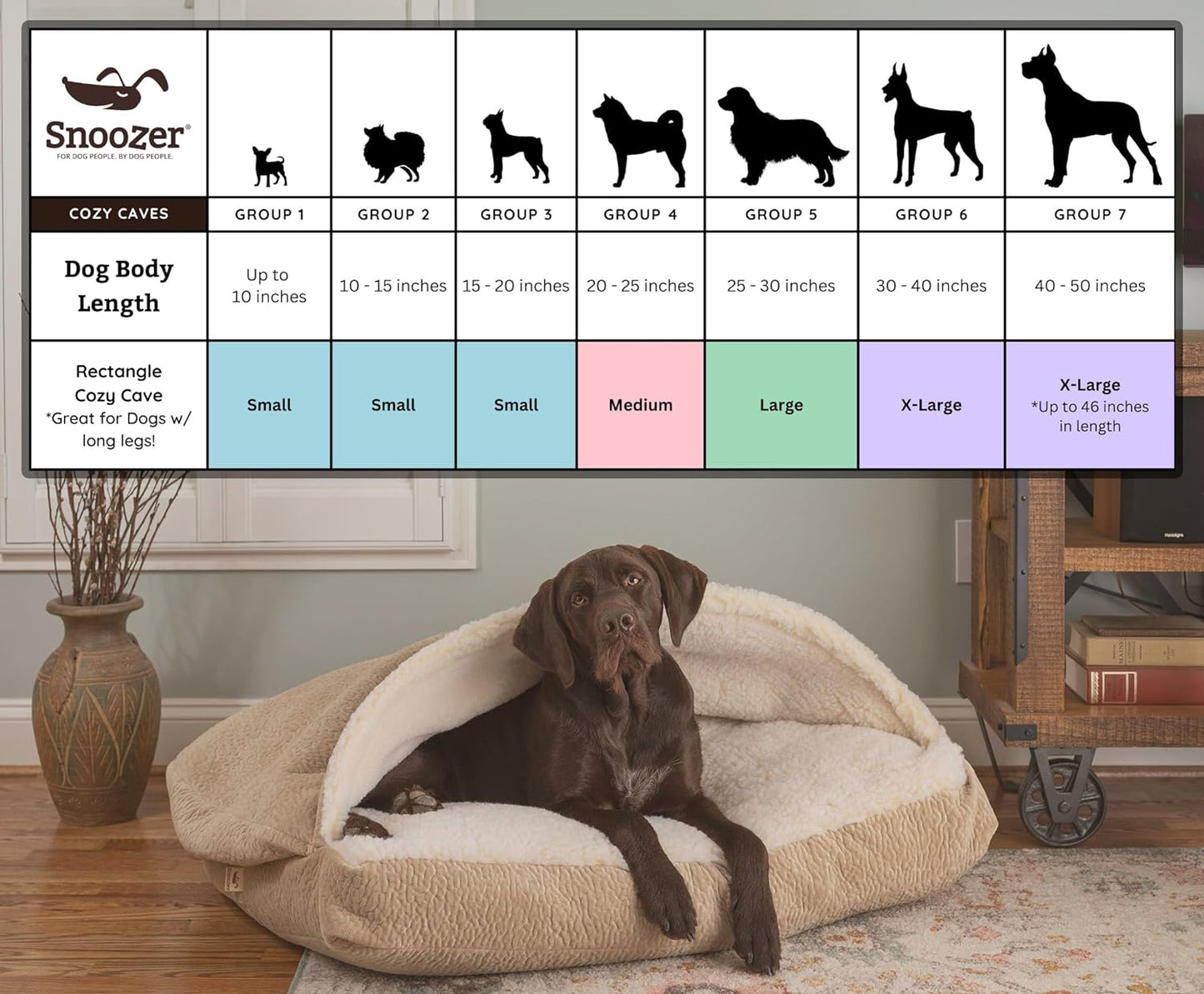 Snoozer Pet Products Luxury Rectangle Cozy Cave Dog Bed with Microsuede, Showdog Collection, Small, Merlin Pewter