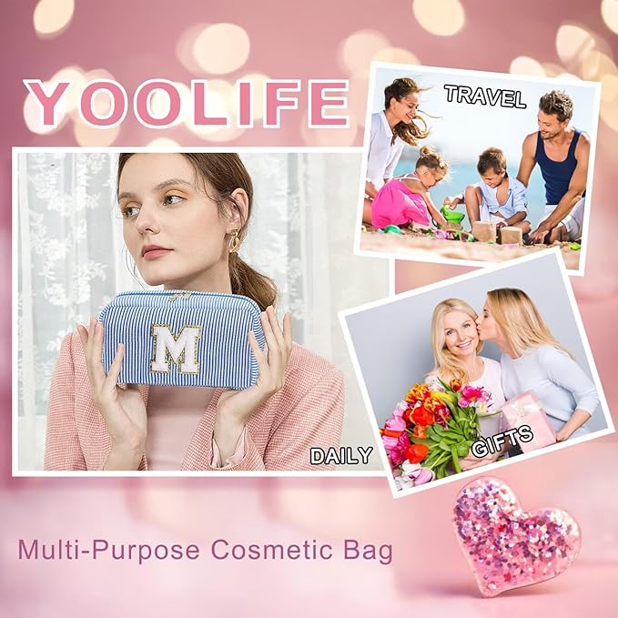 YOOLIFE Bridesmaid Proposal Gifts - Bridal Shower Gifts, Bridesmaid Gifts for Wedding Day, Maid of Honor Gifts, Bride To Be Gifts, Bachelorette Party Gift for Bride, Initial Makeup Bags for Women B